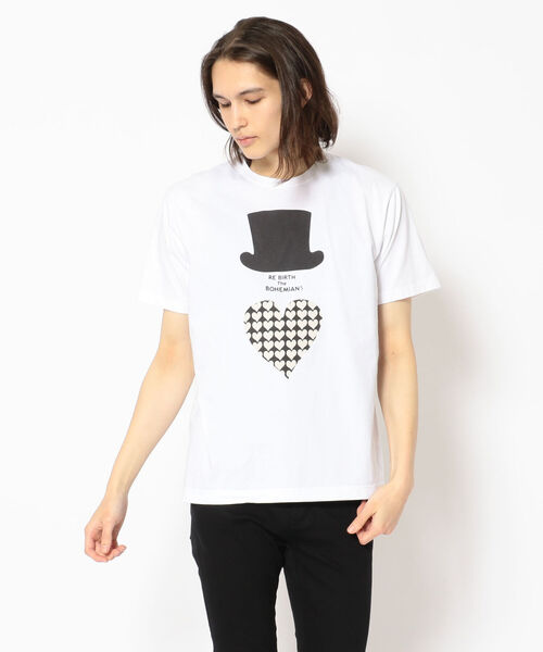 BOHEMIANS（ボヘミアンズ）の「BOHEMIANS/ボヘミアンズ　LOVE HAT HEART PT S/S Tee　ラブハットハートプリントTシャツ　BT-4H（Tシャツ/カットソー・メンズ・ホワイト/ブルーグレー・MEDIUM/X-LARGE/LARGE）」の2枚目の写真