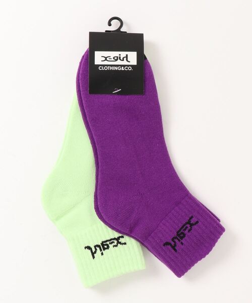 X-girl（エックスガール）の「【X-girl /エックスガール】 LOGO 2P SOCKS（ソックス/靴下・レディース・ホワイト/パープル・FREE）」の2枚目の写真