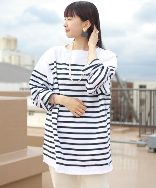 ORCIVAL（オーシバル）の「ORCIVAL/オーシバル　ワイドボディ ボートネック ロングスリーブプルオーバー　＃6130（Tシャツ/カットソー・レディース・グリーン/ネイビー・7）」の9枚目の写真