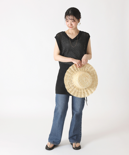 B.C STOCK（ベーセーストック）の「スカシニットベスト（ニット/セーター・レディース・ホワイト/ブラック/ブラウン・FREE）」の4枚目の写真