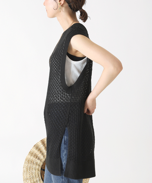 B.C STOCK（ベーセーストック）の「スカシニットベスト（ニット/セーター・レディース・ホワイト/ブラック/ブラウン・FREE）」の7枚目の写真