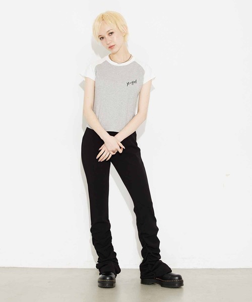 X-girl（エックスガール）の「COMPACT BASEBALL TEE/コンパクト チビT/ベースボールTシャツ（Tシャツ/カットソー・レディース・ホワイト/ベージュ/アッシュ・M/S）」の9枚目の写真