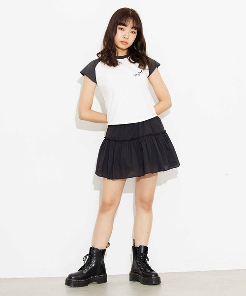 X-girl（エックスガール）の「COMPACT BASEBALL TEE/コンパクト チビT/ベースボールTシャツ（Tシャツ/カットソー・レディース・ホワイト/ベージュ/アッシュ・M/S）」の7枚目の写真