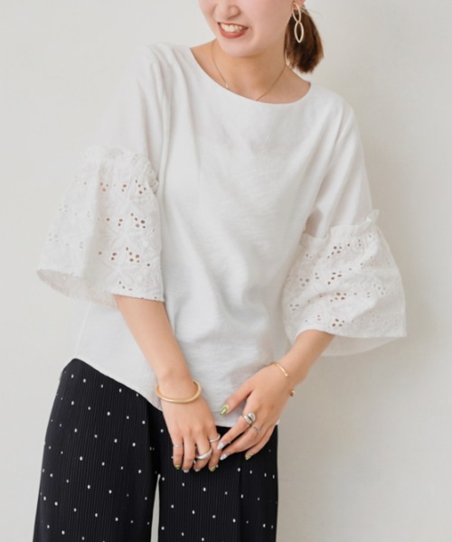 Chez toi（シェトワ）の「カットワークレースフレアスリーブブラウス（シャツ/ブラウス・レディース・イエロー/ブラック/オフホワイト/ブルー・FREE）」の11枚目の写真