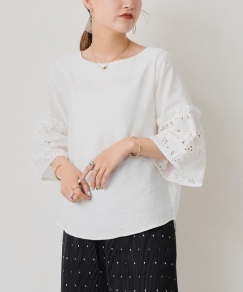 Chez toi（シェトワ）の「カットワークレースフレアスリーブブラウス（シャツ/ブラウス・レディース・イエロー/ブラック/オフホワイト/ブルー・FREE）」の12枚目の写真