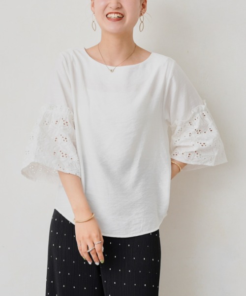 Chez toi（シェトワ）の「カットワークレースフレアスリーブブラウス（シャツ/ブラウス・レディース・イエロー/ブラック/オフホワイト/ブルー・FREE）」の15枚目の写真