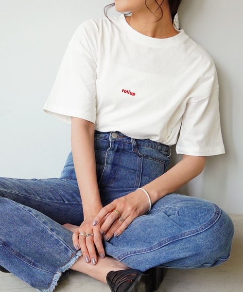 IAMUSE(アイアミューズ)の「【IAMUSE】ワンポイント刺繍ロゴTシャツ S0403(Tシャツ/カットソー・レディース・ホワイト/ブラック/ホワイト×レッド/ホワイト×グリーン/ホワイト×ブラウン・FREE)」の3枚目の写真