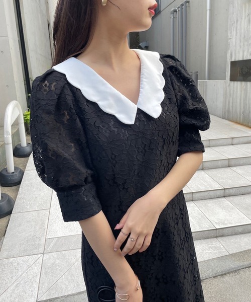 one after another NICE CLAUP（ワンアフターアナザーナイスクラップ）の「襟取り外し可能　クラシカルレディワンピース（ワンピース・レディース・ブラック/ブラック系その他/サックスブルー系・FREE）」の2枚目の写真