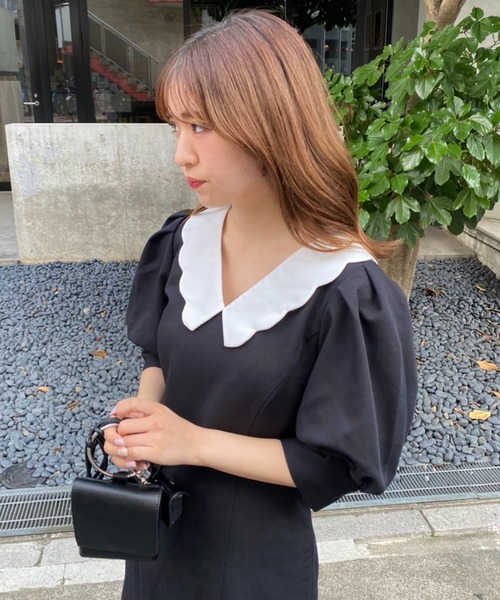 one after another NICE CLAUP（ワンアフターアナザーナイスクラップ）の「襟取り外し可能　クラシカルレディワンピース（ワンピース・レディース・ブラック/ブラック系その他/サックスブルー系・FREE）」の6枚目の写真