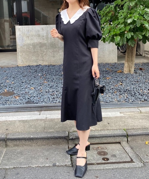 one after another NICE CLAUP（ワンアフターアナザーナイスクラップ）の「襟取り外し可能　クラシカルレディワンピース（ワンピース・レディース・ブラック/ブラック系その他/サックスブルー系・FREE）」の4枚目の写真