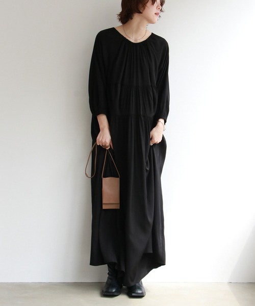 notch.（ノッチ）の「【高身長さんサイズ有】ギャザーティアードワンピース（ワンピース・レディース・ブラック/グリーン・TM/M）」の15枚目の写真