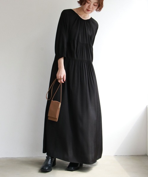 notch.（ノッチ）の「【高身長さんサイズ有】ギャザーティアードワンピース（ワンピース・レディース・ブラック/グリーン・TM/M）」の20枚目の写真