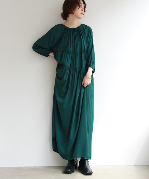 notch.（ノッチ）の「【高身長さんサイズ有】ギャザーティアードワンピース（ワンピース・レディース・ブラック/グリーン・TM/M）」の7枚目の写真