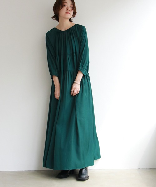 notch.（ノッチ）の「【高身長さんサイズ有】ギャザーティアードワンピース（ワンピース・レディース・ブラック/グリーン・TM/M）」の18枚目の写真