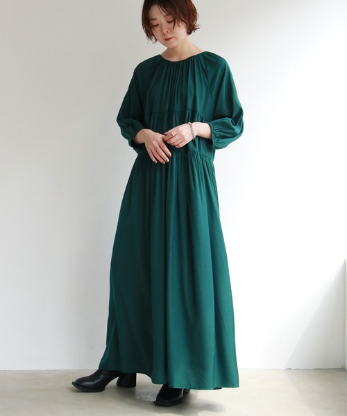 notch.（ノッチ）の「【高身長さんサイズ有】ギャザーティアードワンピース（ワンピース・レディース・ブラック/グリーン・TM/M）」の16枚目の写真