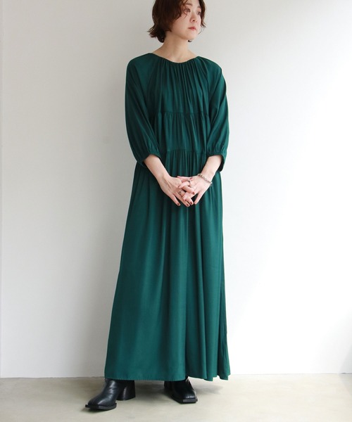 notch.（ノッチ）の「【高身長さんサイズ有】ギャザーティアードワンピース（ワンピース・レディース・ブラック/グリーン・TM/M）」の21枚目の写真