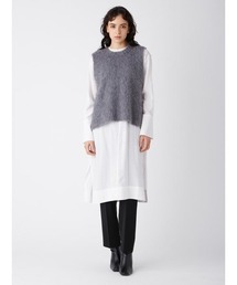 Mila Owen（ミラオーウェン）の「ファーライクニットベスト付ロングトップス　ウォッシャブル/手洗い可能（ベスト）」