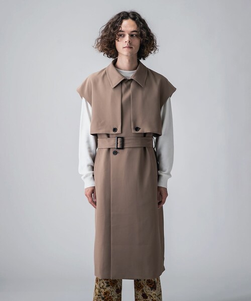 tk.TAKEO KIKUCHI（ティーケータケオキクチ）の「◆ビッグトレンチスリーブレスコート（トレンチコート・メンズ・ブラック/ベージュ・88）」の4枚目の写真