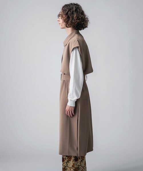 tk.TAKEO KIKUCHI（ティーケータケオキクチ）の「◆ビッグトレンチスリーブレスコート（トレンチコート・メンズ・ブラック/ベージュ・88）」の5枚目の写真