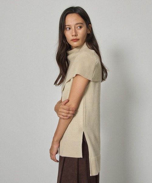 PUBLIC TOKYO（パブリックトウキョウ）の「ケープレイヤードワンショルニット/ウォッシャブル（ニット/セーター・レディース・ブラック/ベージュ・FREE）」の7枚目の写真