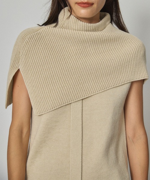 PUBLIC TOKYO（パブリックトウキョウ）の「ケープレイヤードワンショルニット/ウォッシャブル（ニット/セーター・レディース・ブラック/ベージュ・FREE）」の9枚目の写真