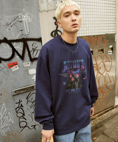 MONO-MART（モノマート）の「【retock's】ヴィンテージライクロックプリントビッグシルエット長袖Tシャツ（Tシャツ/カットソー・メンズ・ネイビー系1/ネイビー系2/ブラック系2/ホワイト系2/ブラック系1/ホワイト系1・M/L）」の5枚目の写真