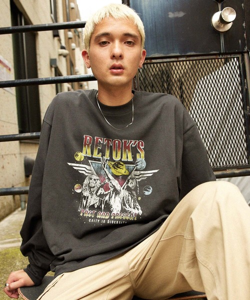 MONO-MART（モノマート）の「【retock's】ヴィンテージライクロックプリントビッグシルエット長袖Tシャツ（Tシャツ/カットソー・メンズ・ネイビー系1/ネイビー系2/ブラック系2/ホワイト系2/ブラック系1/ホワイト系1・M/L）」の7枚目の写真