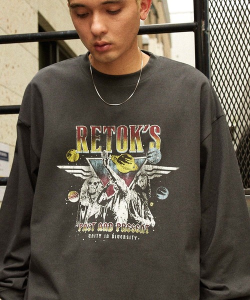 MONO-MART（モノマート）の「【retock's】ヴィンテージライクロックプリントビッグシルエット長袖Tシャツ（Tシャツ/カットソー・メンズ・ネイビー系1/ネイビー系2/ブラック系2/ホワイト系2/ブラック系1/ホワイト系1・M/L）」の8枚目の写真