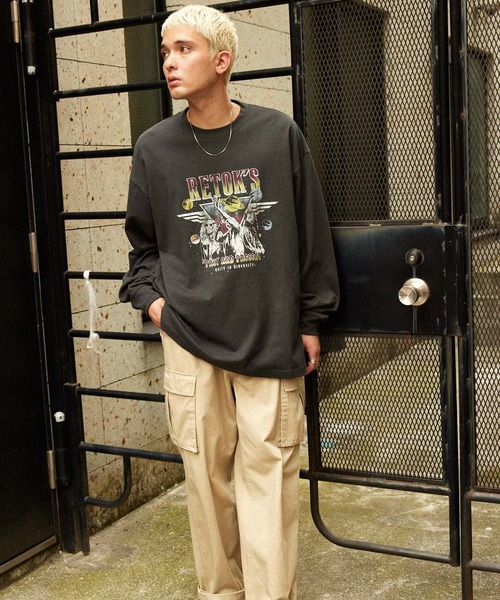 MONO-MART（モノマート）の「【retock's】ヴィンテージライクロックプリントビッグシルエット長袖Tシャツ（Tシャツ/カットソー・メンズ・ネイビー系1/ネイビー系2/ブラック系2/ホワイト系2/ブラック系1/ホワイト系1・M/L）」の10枚目の写真