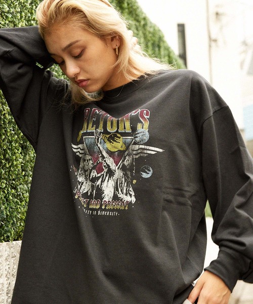 MONO-MART（モノマート）の「【retock's】ヴィンテージライクロックプリントビッグシルエット長袖Tシャツ（Tシャツ/カットソー・メンズ・ネイビー系1/ネイビー系2/ブラック系2/ホワイト系2/ブラック系1/ホワイト系1・M/L）」の14枚目の写真