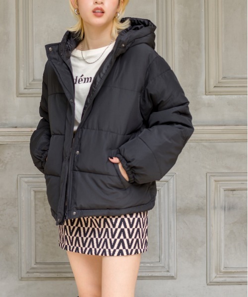 SpRay（スプレイ）の「フードフェイクダウン（ダウンジャケット/コート・レディース・ブラック/ベージュ/アイボリー/ライトカーキ・FREE）」の10枚目の写真