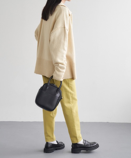 Chaco closet（チャコ クローゼット）の「襟付きボリュームスリーブロングリブオーバーサイズニットカーディガン（カーディガン/ボレロ・レディース・チャコール/イエロー/ネイビー/ライトグリーン/レッド/ピンク/アイボリー・FREE）」の19枚目の写真