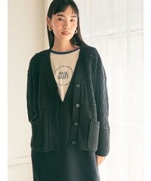 パッチワークケーブルニットカーディガン