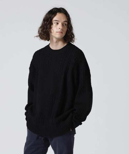 BEAVER（ビーバー）の「B omnivore/ビーオムニボー　SWITCHING CREW NECK SWEATER（ニット/セーター・メンズ・ブラック/アイボリー・M/L）」の3枚目の写真