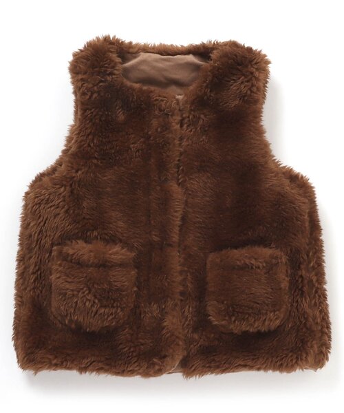 Seraph（セラフ）の「エコファーリバーシブルベスト（ダウンベスト・キッズ・アイボリー/ブラウン/ピンク・110/130/95/100/90/80/140/120）」の8枚目の写真