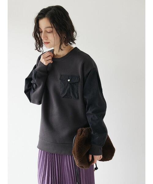 CRAFT STANDARD BOUTIQUE（クラフトスタンダードブティック）の「切替デザイン裏毛プルオーバー（スウェット・レディース・アイボリー/チャコールグレー・FREE）」の4枚目の写真