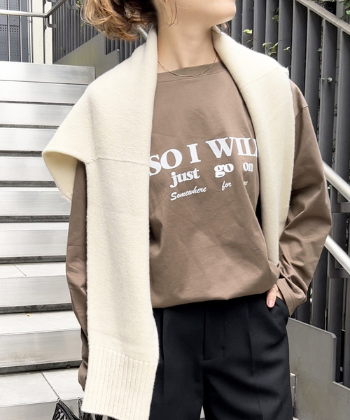 Spick & Span(スピックアンドスパン)の「コットンシルケットロゴロンT(Tシャツ/カットソー・レディース・ホワイト/モカ・FREE)」の2枚目の写真