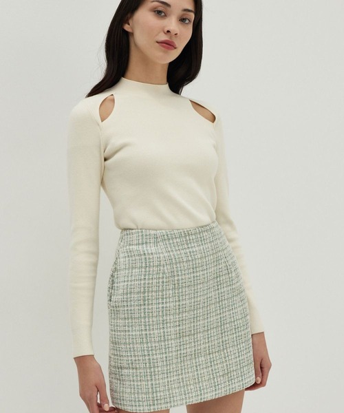 Love,Bonito(ラブボニート)の「レイン ツイード ミニスカート(スカート・レディース・ブラック/グリーン・LARGE/MEDIUM/SMALL/X-SMALL)」の3枚目の写真