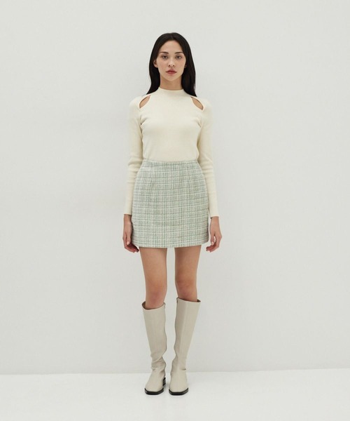 Love,Bonito(ラブボニート)の「レイン ツイード ミニスカート(スカート・レディース・ブラック/グリーン・LARGE/MEDIUM/SMALL/X-SMALL)」の4枚目の写真