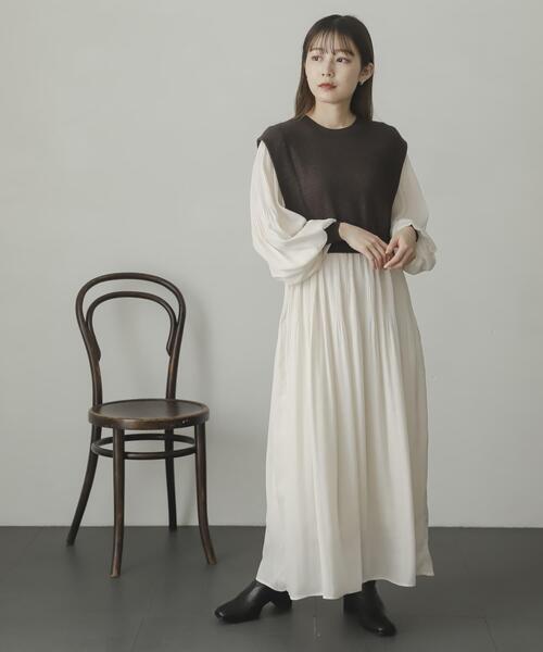 セール】マジョリカプリーツドッキングワンピース（ワンピース