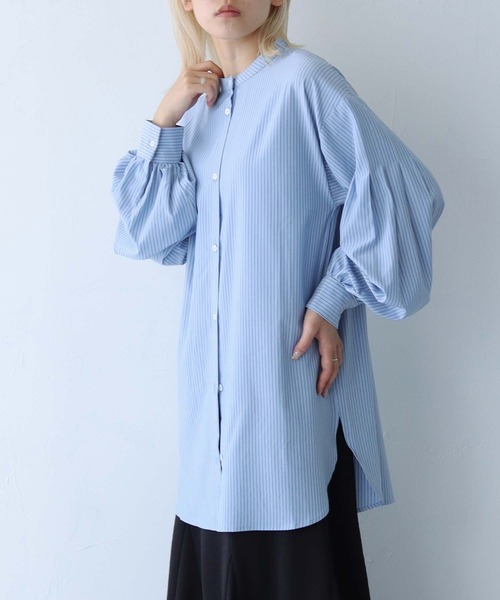 vingtrois（バントロア）の「【Vingtrois】ストライプタックボリュームブラウス（シャツ/ブラウス・レディース・イエロー/ネイビー/ピンク/オフホワイト/サックスブルー・M）」の3枚目の写真