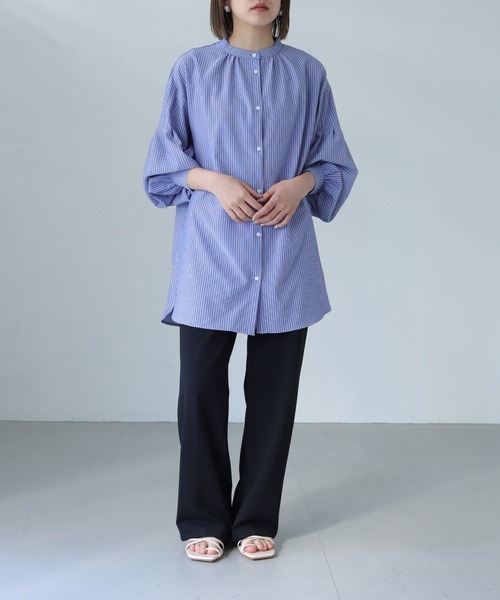 vingtrois（バントロア）の「【Vingtrois】ストライプタックボリュームブラウス（シャツ/ブラウス・レディース・イエロー/ネイビー/ピンク/オフホワイト/サックスブルー・M）」の16枚目の写真