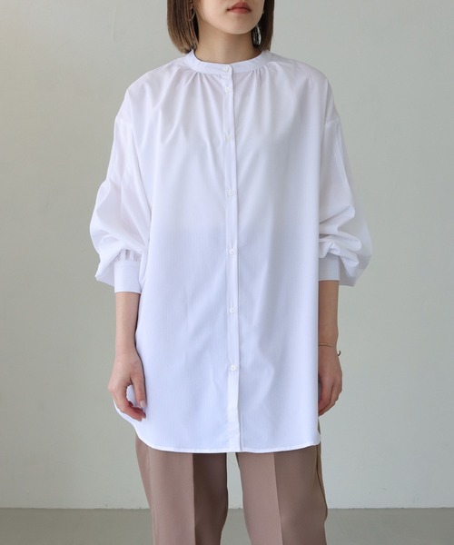 vingtrois（バントロア）の「【Vingtrois】ストライプタックボリュームブラウス（シャツ/ブラウス・レディース・イエロー/ネイビー/ピンク/オフホワイト/サックスブルー・M）」の6枚目の写真