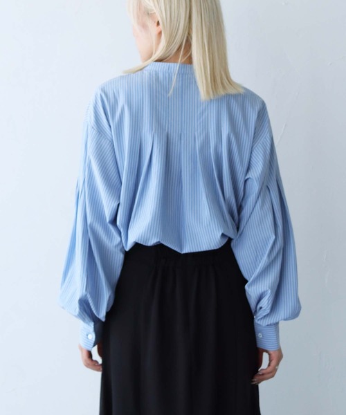 vingtrois（バントロア）の「【Vingtrois】ストライプタックボリュームブラウス（シャツ/ブラウス・レディース・イエロー/ネイビー/ピンク/オフホワイト/サックスブルー・M）」の21枚目の写真