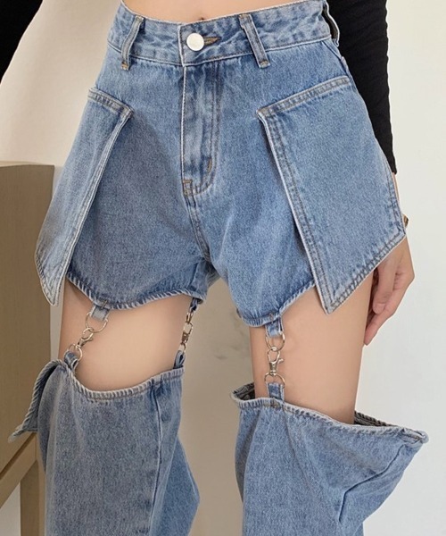 VIBGYOR（ヴィブジョー）の「膝魅せ''2WAY''デニムパンツ(TS)（デニムパンツ・レディース・ブラック/ブルー・MEDIUM/LARGE/X-LARGE）」の6枚目の写真