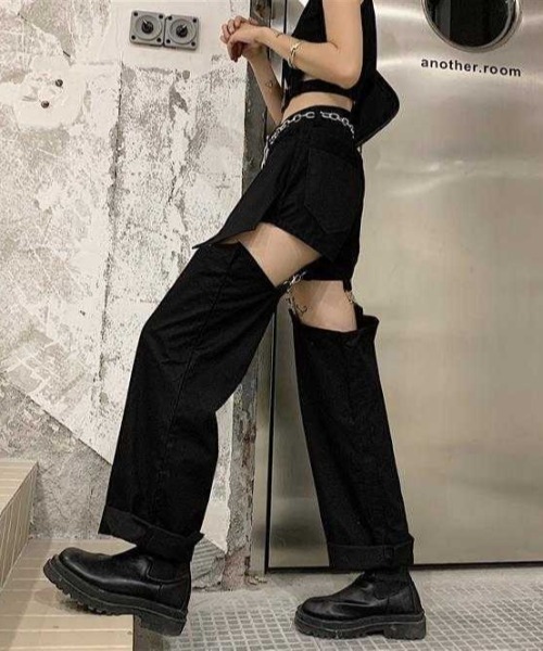 VIBGYOR（ヴィブジョー）の「膝魅せ''2WAY''デニムパンツ(TS)（デニムパンツ・レディース・ブラック/ブルー・MEDIUM/LARGE/X-LARGE）」の8枚目の写真