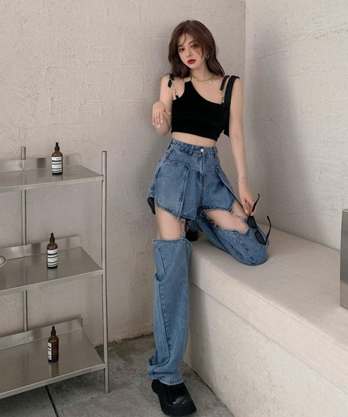 VIBGYOR（ヴィブジョー）の「膝魅せ''2WAY''デニムパンツ(TS