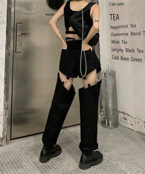 VIBGYOR（ヴィブジョー）の「膝魅せ''2WAY''デニムパンツ(TS)（デニムパンツ・レディース・ブラック/ブルー・MEDIUM/LARGE/X-LARGE）」の14枚目の写真