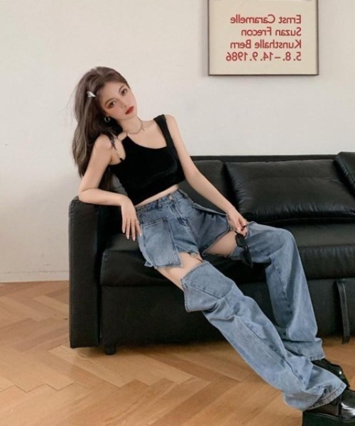 VIBGYOR（ヴィブジョー）の「膝魅せ''2WAY''デニムパンツ(TS