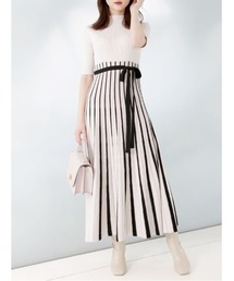 MERCURYDUO | 配色チェンジリブ五分袖ニットワンピース(ワンピース)